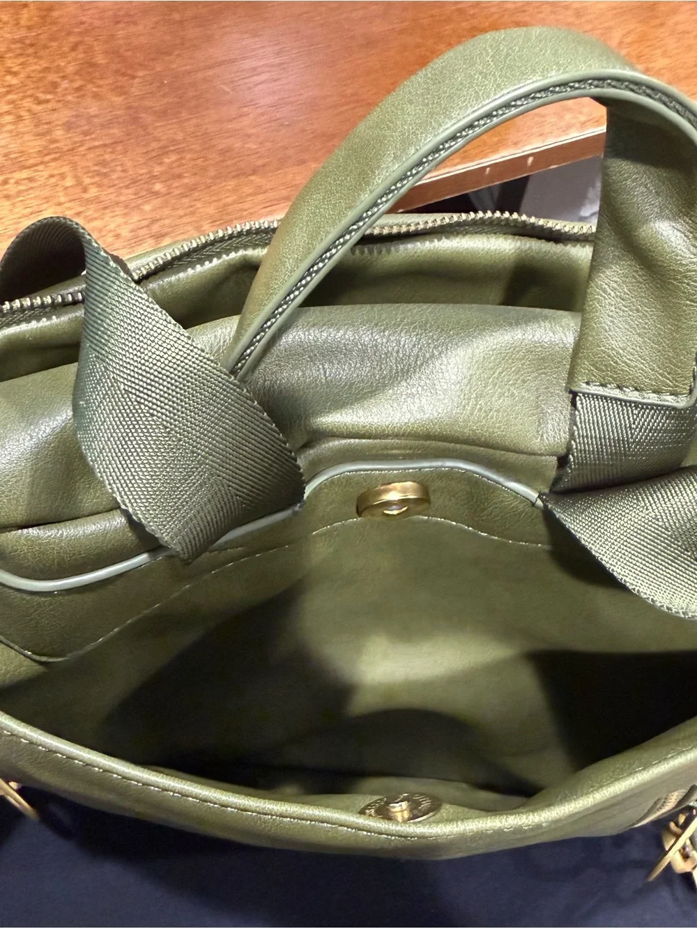 Fawn Design Olive Faux-Leather Backpack Mini with Gold Hardware